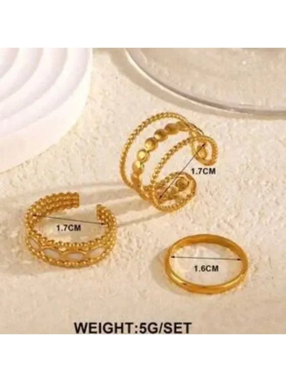 Gold Stainless Steel 3-Piece Ring Set